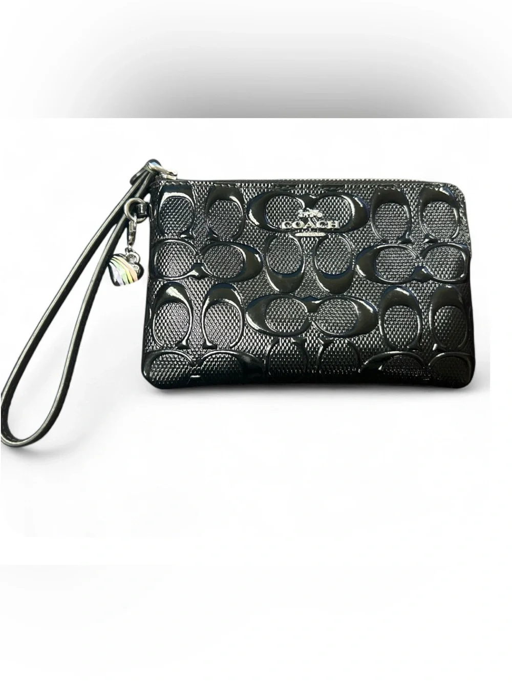 Coach Black Patent Leather Signature Wristlet Zip Pouch
